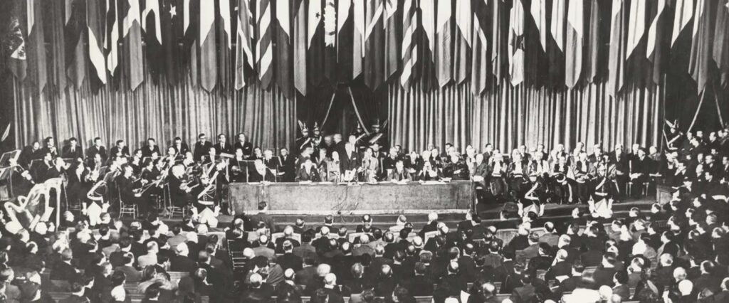 Imagen de la Asamblea de Constitución de la UNESCO en la Universidad Sorbona de Paris el 20 de noviembre de 1948. 